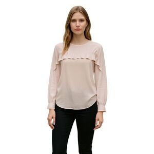 Banana Republic Ruffle Trim Blouse Top Womens Size S Long Sleeve Pale Pink